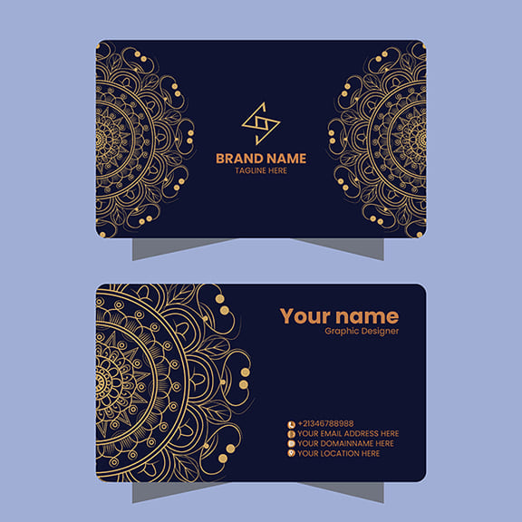  Blue Background Black Card With Mandala Gold Design